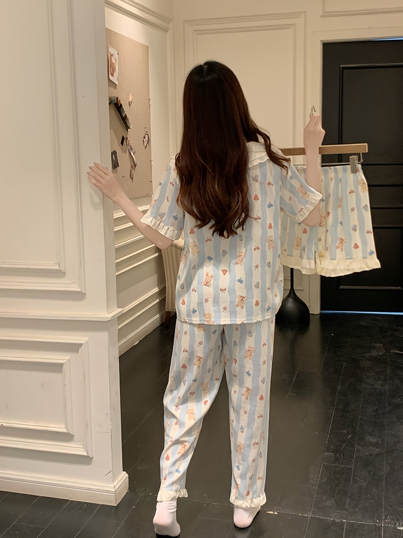 Bunny Stripe Frill 3-Piece Cotton Pajama Set π°π