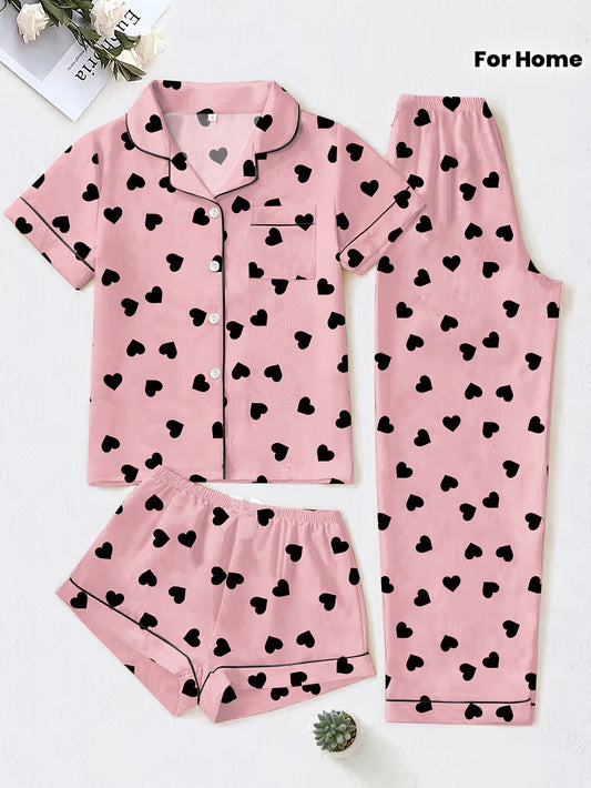 Blush Hearts 3-Piece Cotton Pajama Set 💕✨