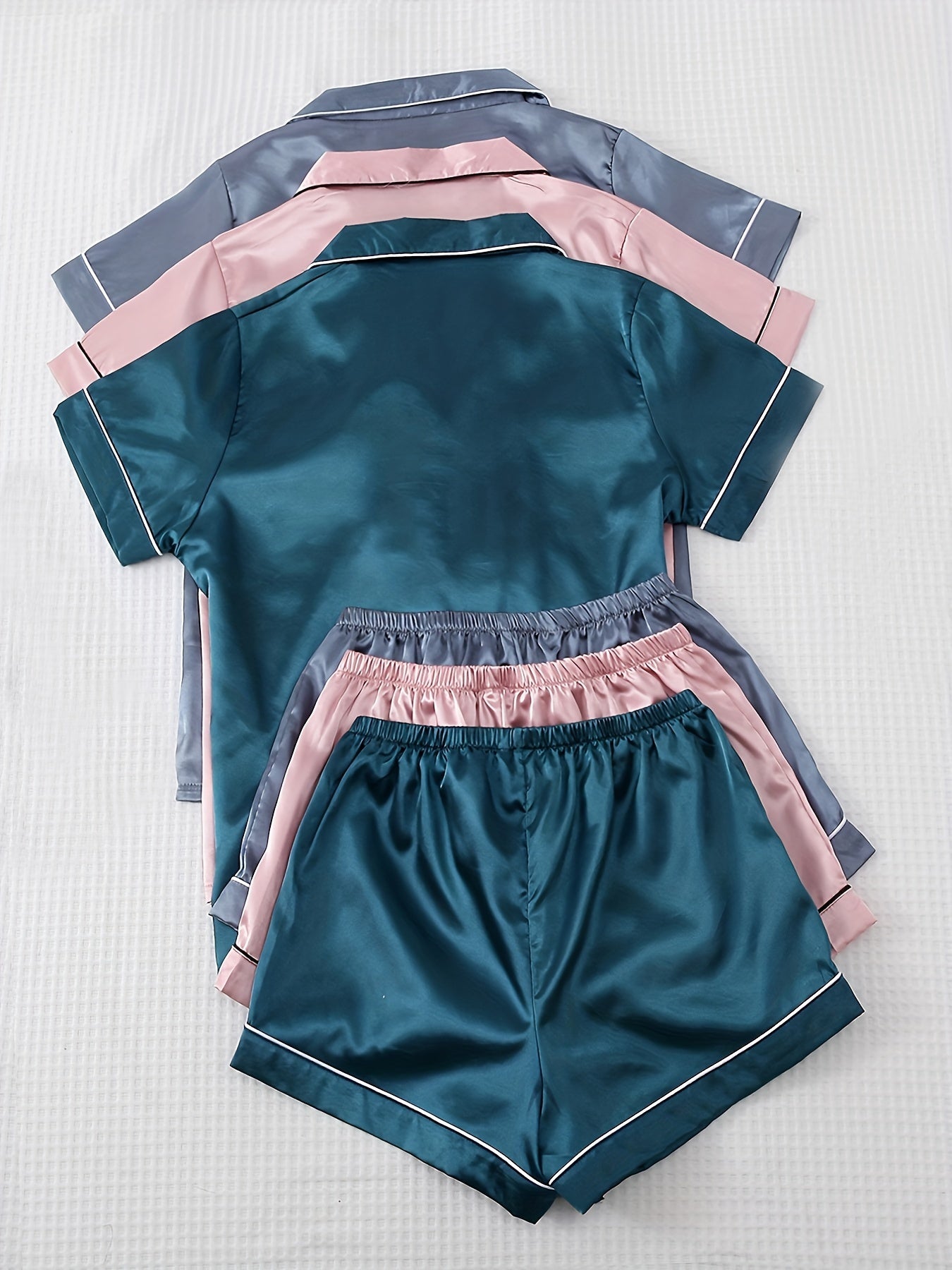 Women’s Satin Pajama Shorts Set – Pack of 3