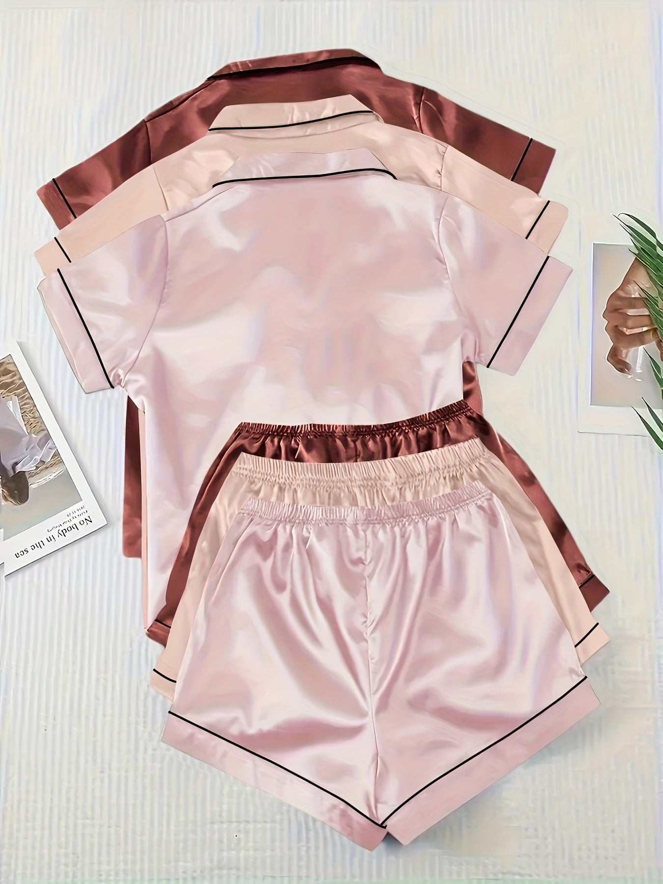 Women’s Satin Pajama Shorts Set – Pack of 3