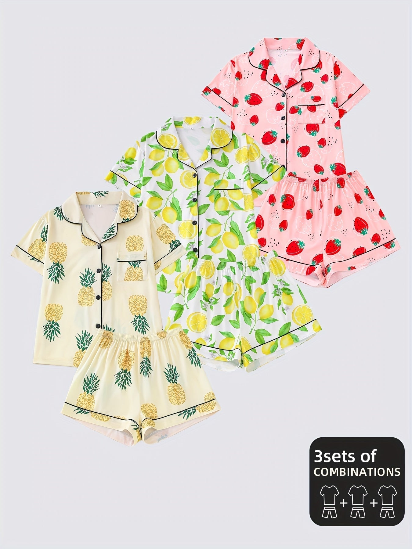 Fruit Print Pajama Shorts Set – Pack of 3