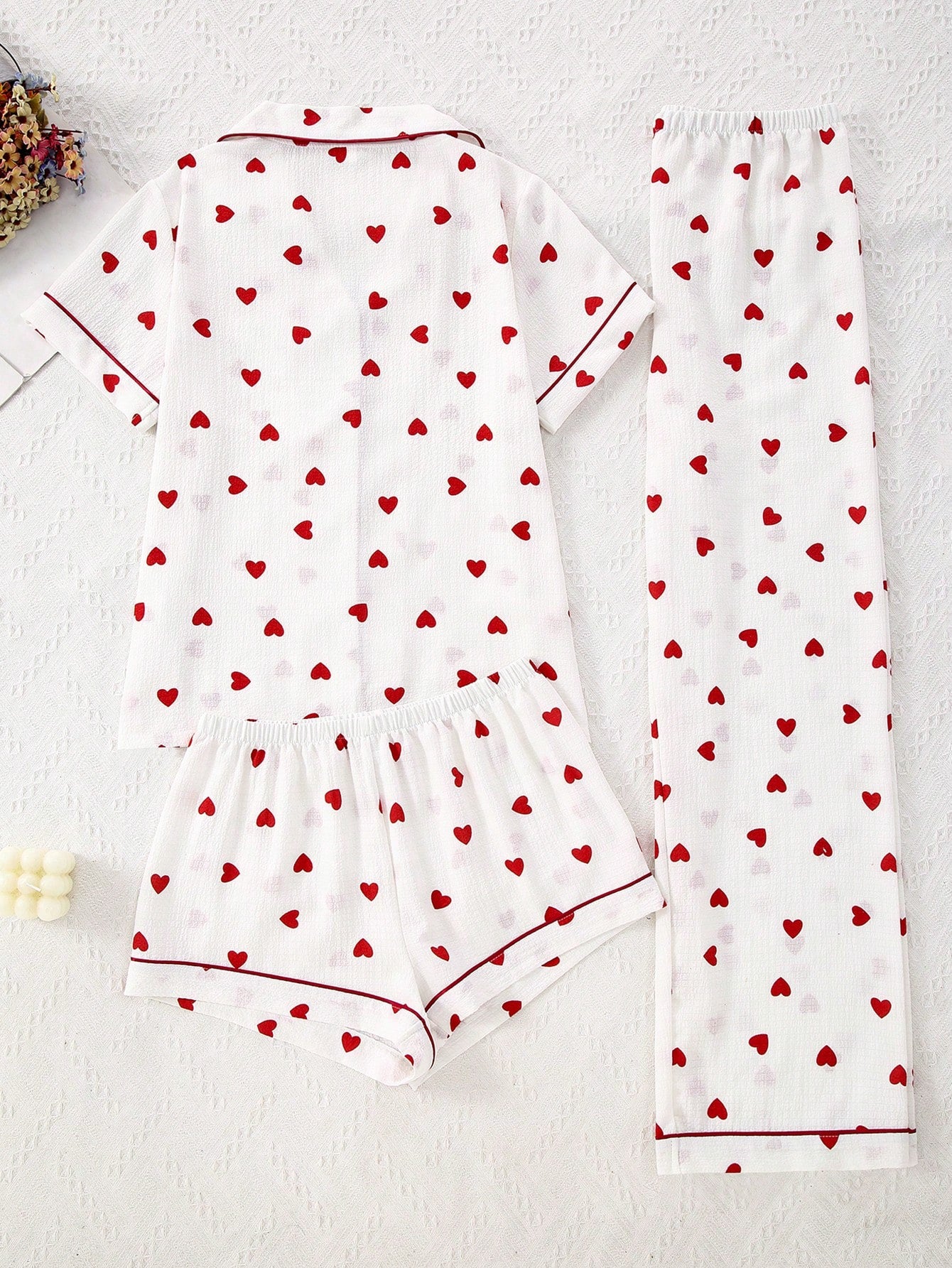Heart Print 3-Piece Cotton Nightwear Set