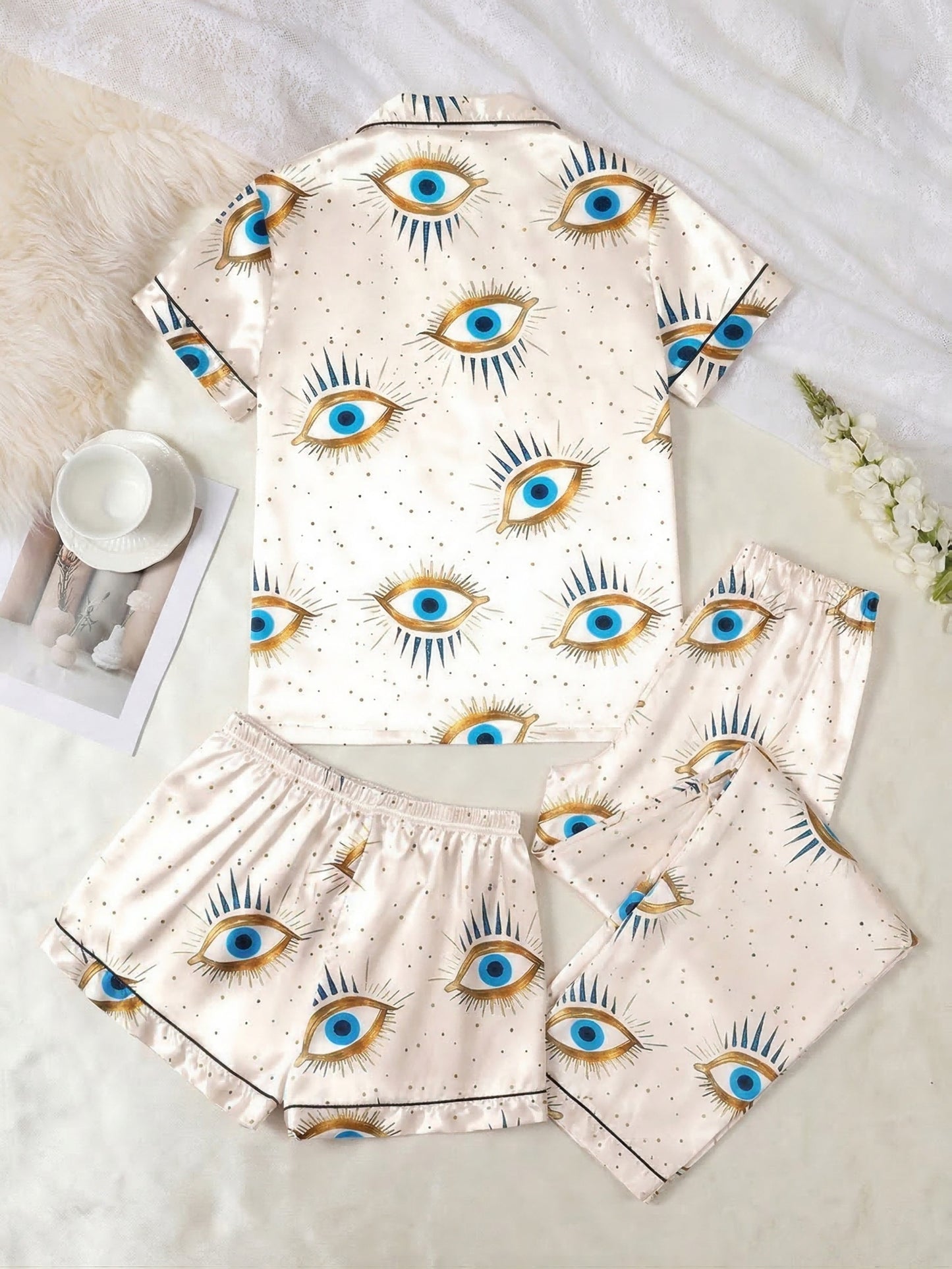 Evil Eye Luxe 3-Piece Satin Pajama Set