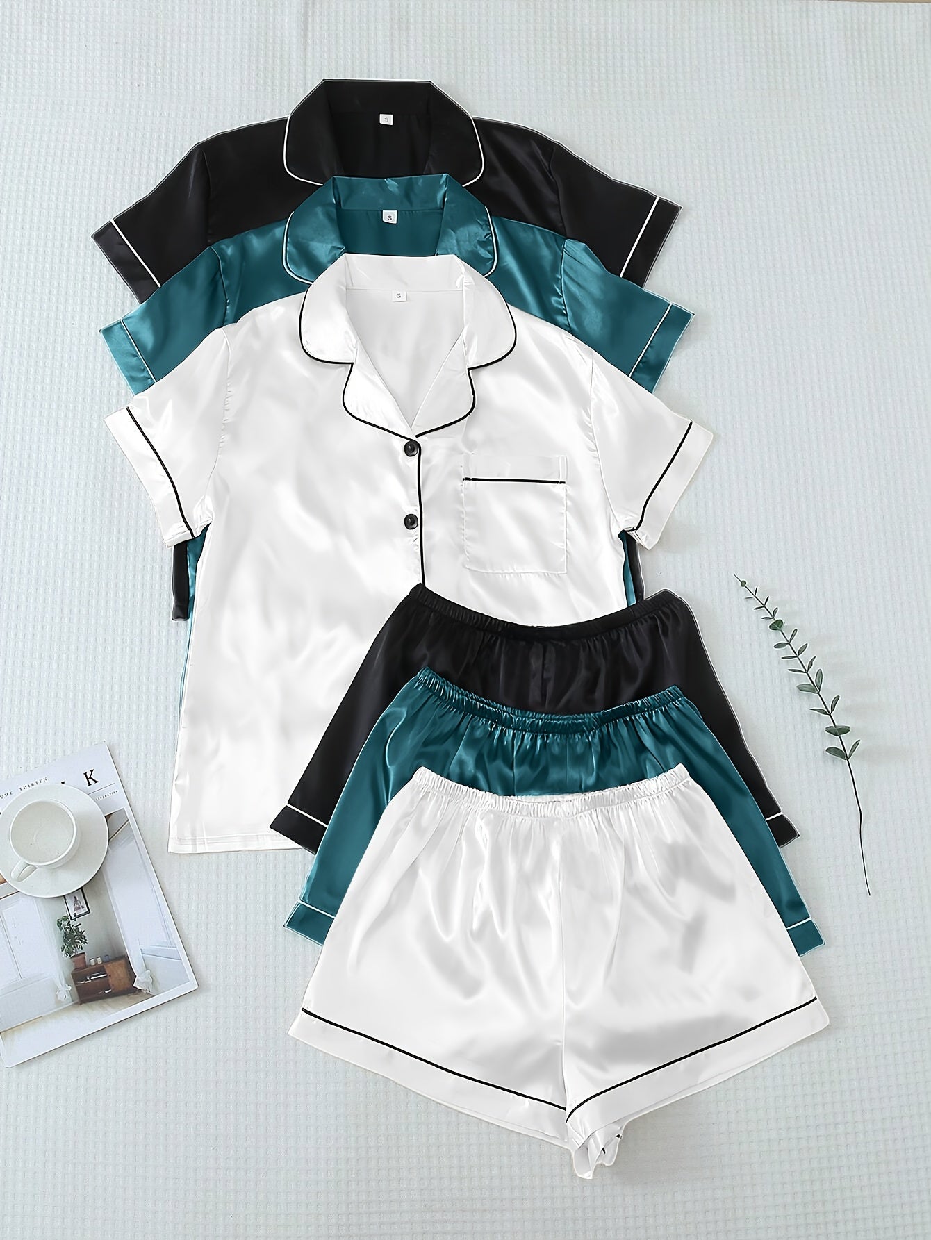 Women’s Satin Pajama Shorts Set – Pack of 3