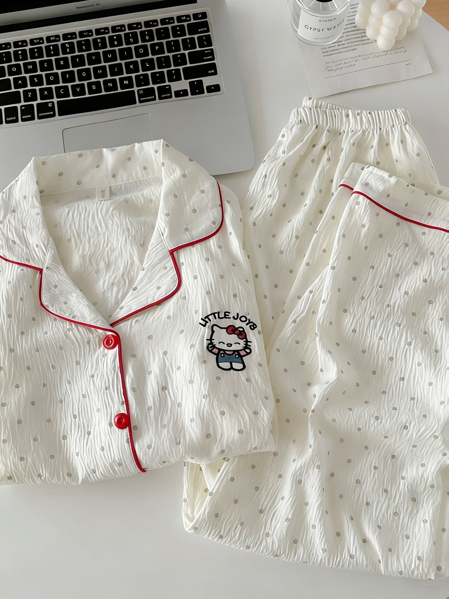 Kitty Dots 3-Piece Cotton Pajama Set 🐱✨