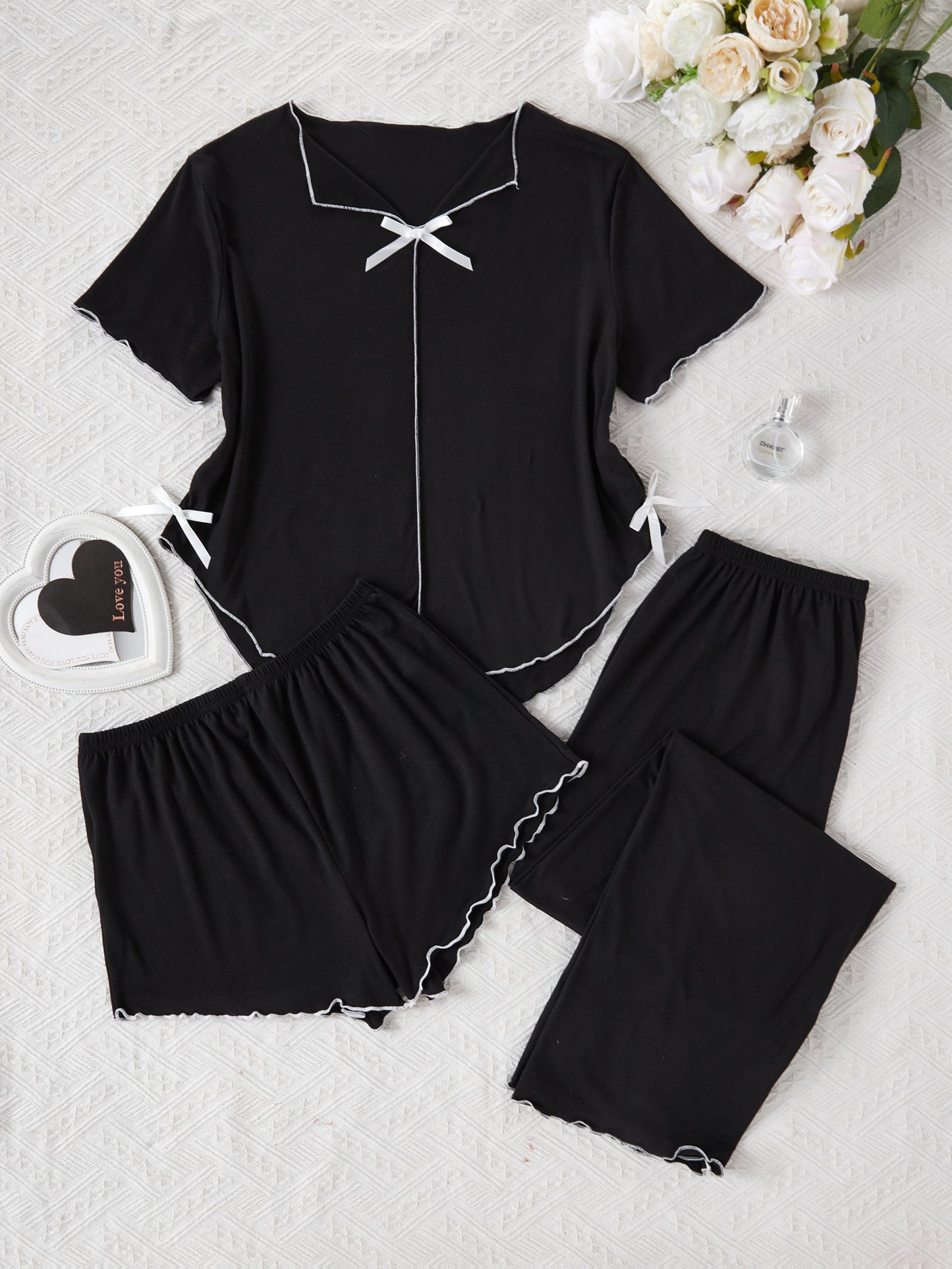 Midnight Bow 3-Piece Lounge Pajama Set