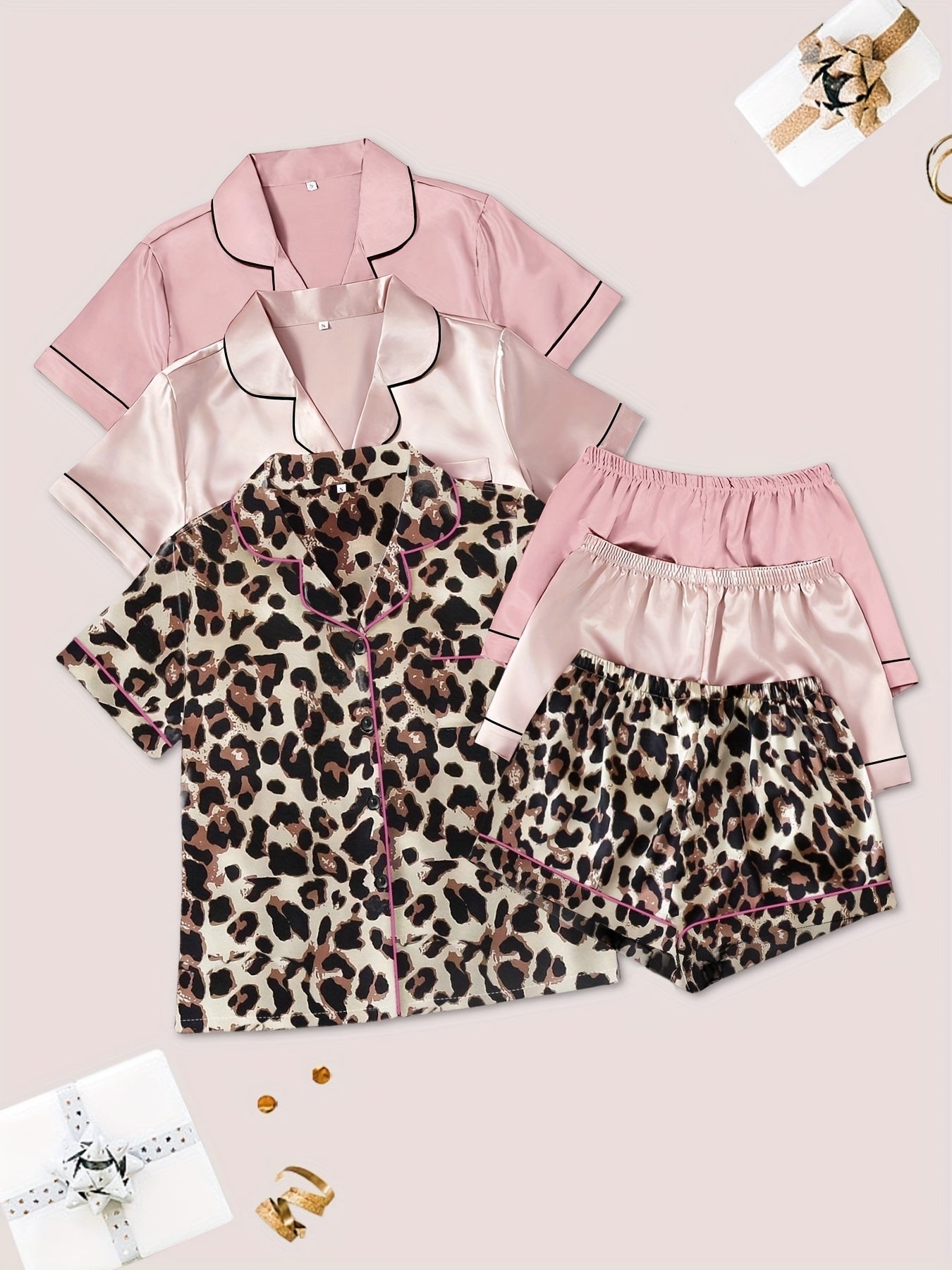 Wild Blush Luxe Satin PJ Set (Combo of 3)