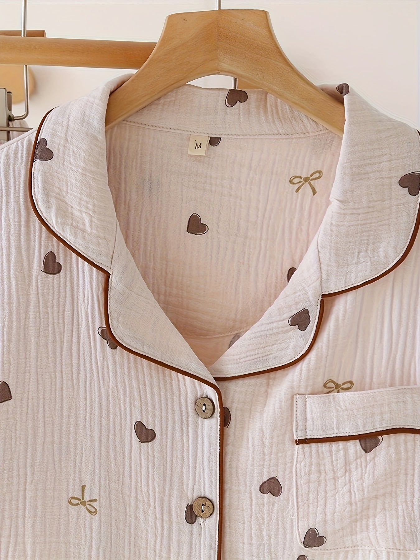 Mocha Hearts 3-Piece Cotton Pajama Set 🤎✨ – Shirt, Shorts & Pants