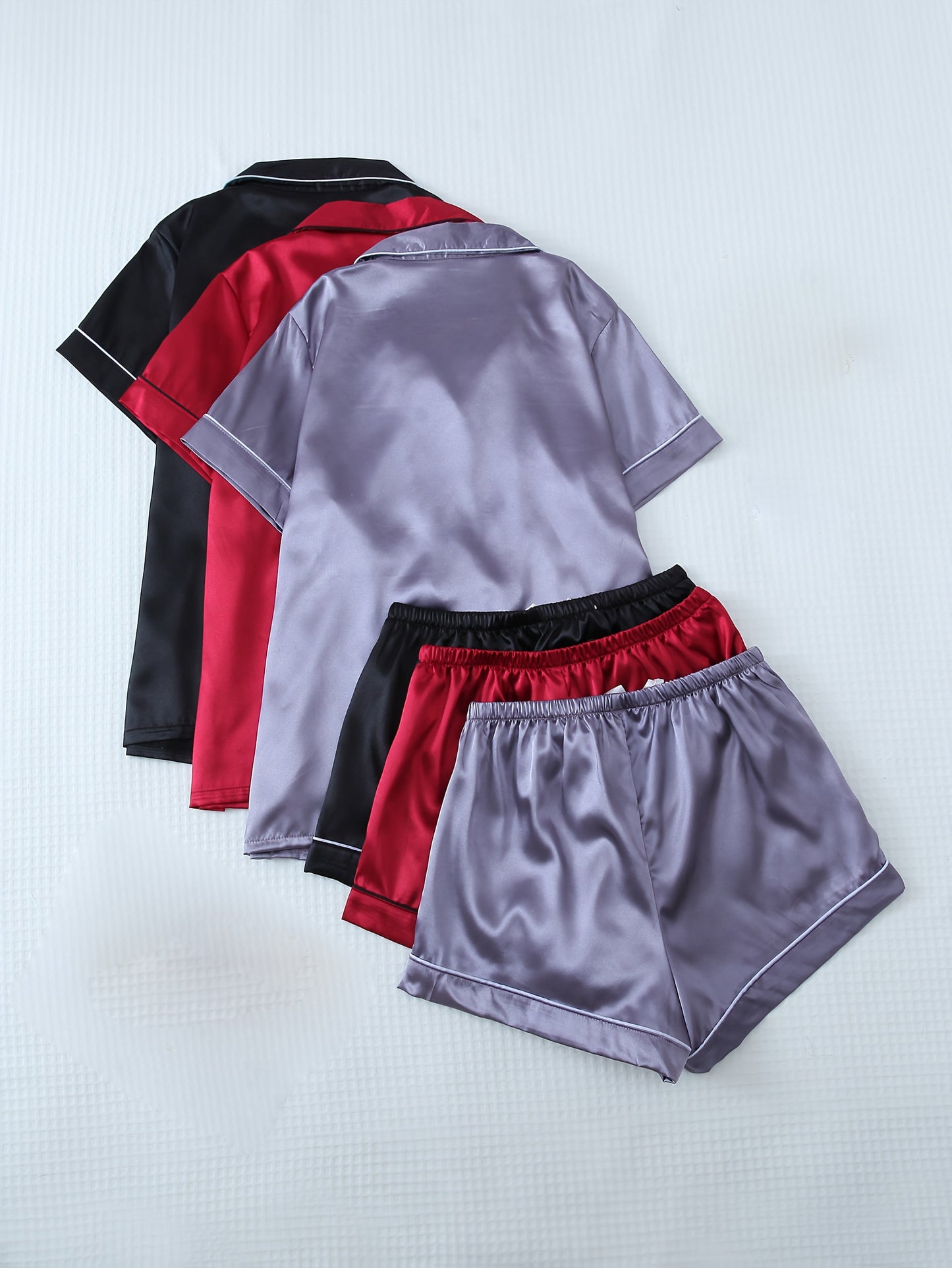 Women’s Satin Pajama Shorts Set – Pack of 3