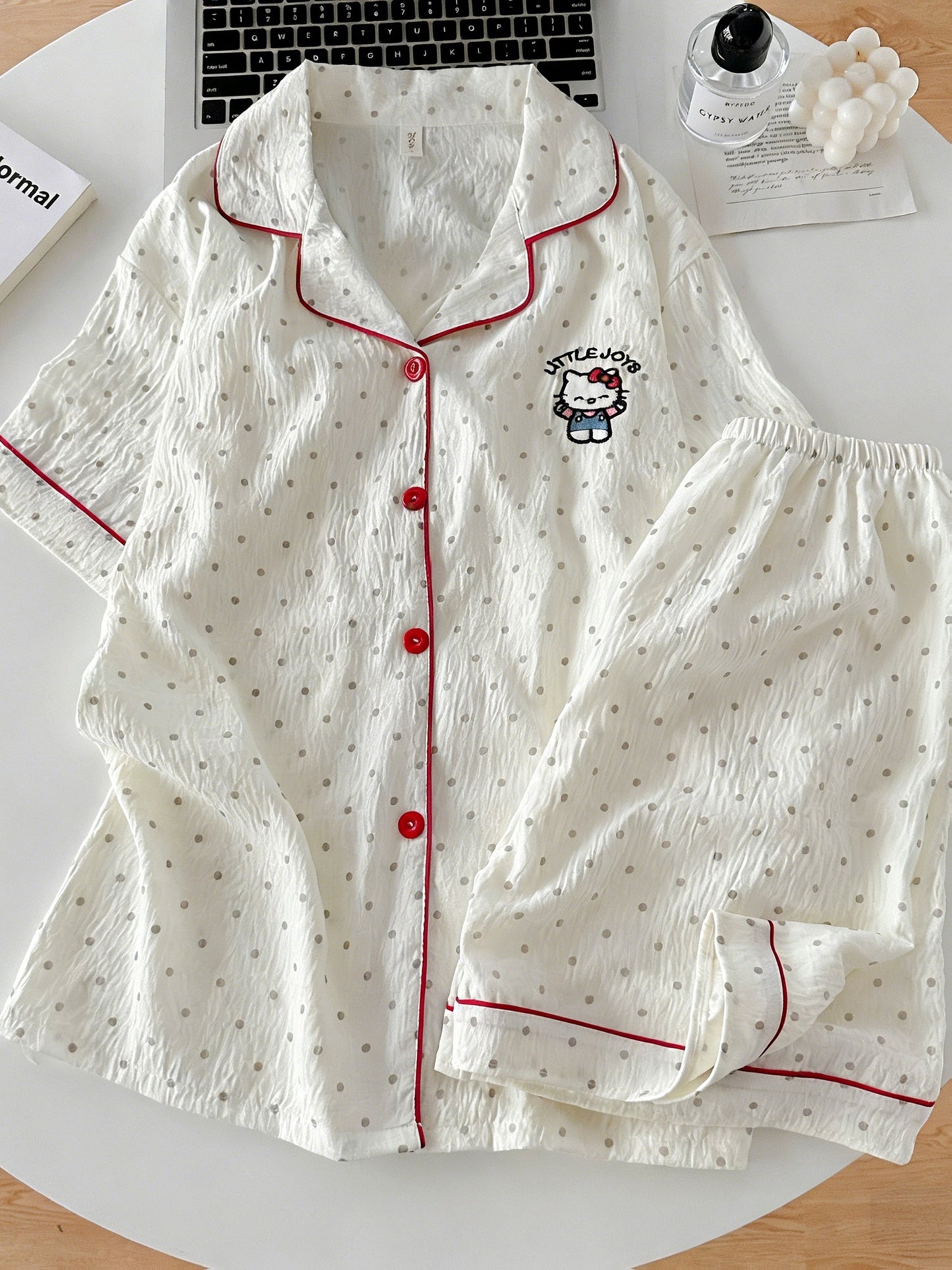 Kitty Dots 3-Piece Cotton Pajama Set 🐱✨