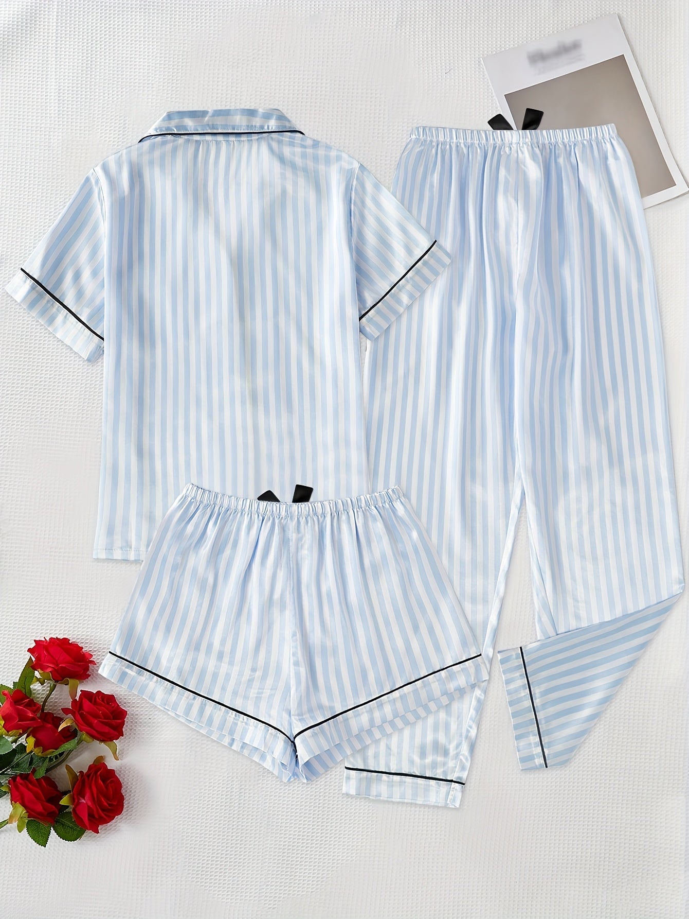 Blue Stripe Luxe 3-Piece Pajama Set 💙✨