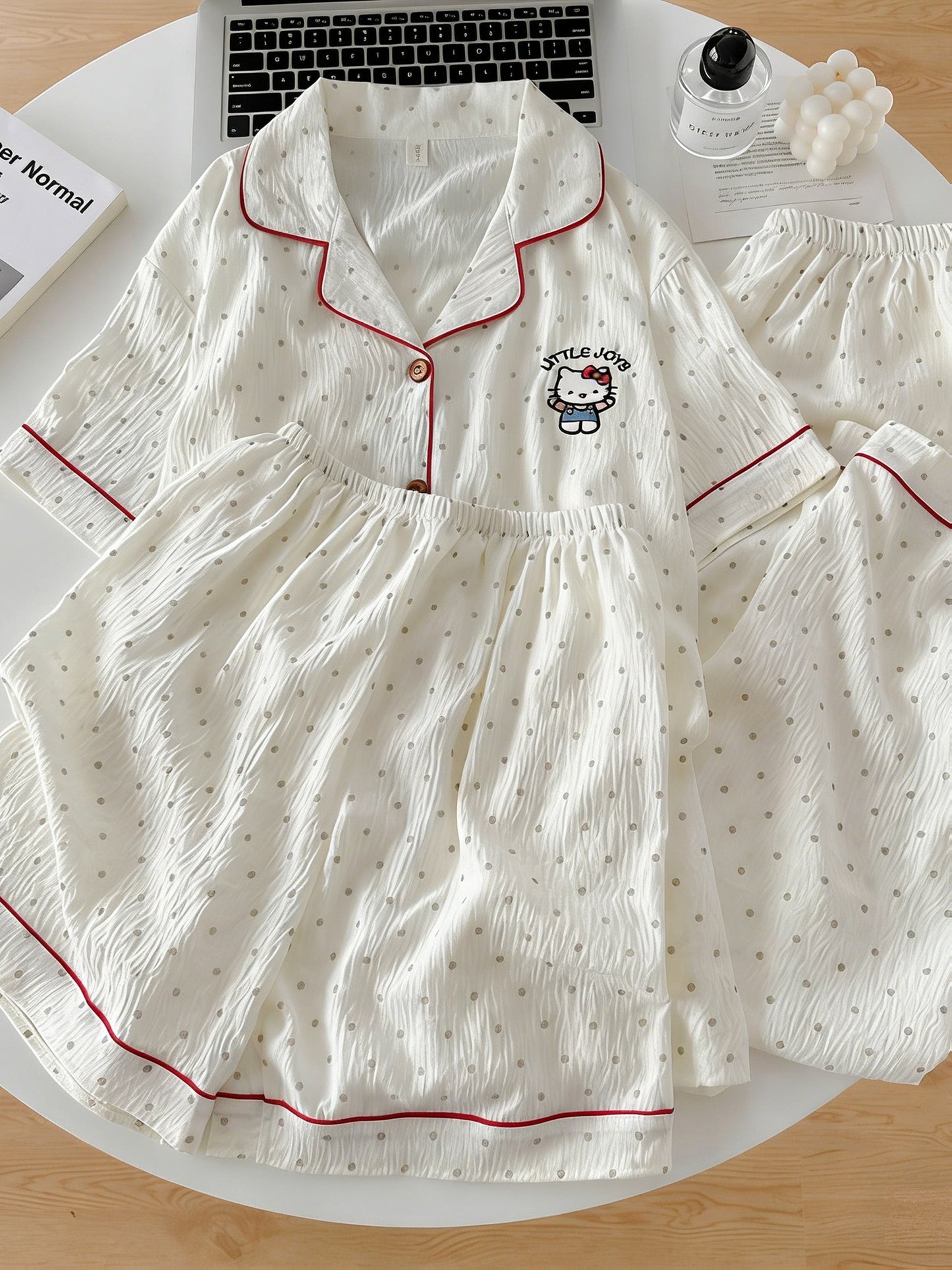 Kitty Dots 3-Piece Cotton Pajama Set 🐱✨